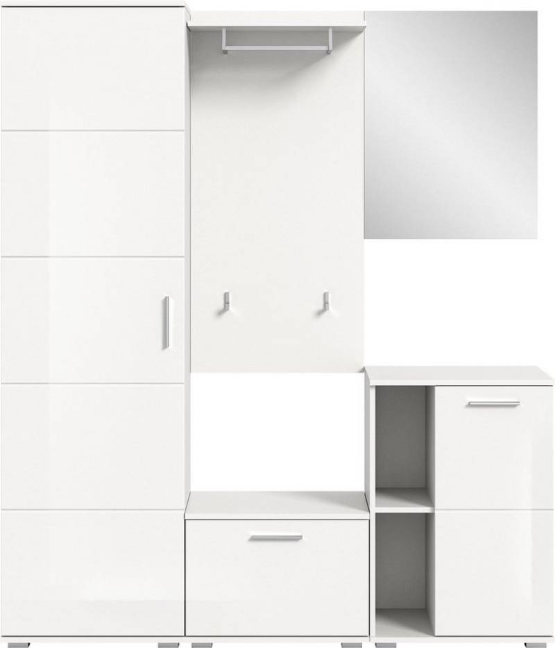 INOSIGN Garderoben-Set Valge, Breite 165 cm, 5-teiliges Set, bestehend aus:, (5-St), Garderobenschrank, Sitzbank, Garderobenpaneel, Schuhschrank & Spiegel von INOSIGN