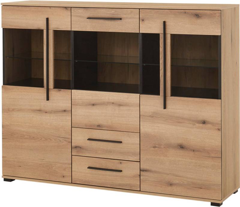 INOSIGN Highboard Cantara, moderner Schrank, Vitrine in Eiche Dekor oder weiß, schwarze Stangengriffe, ausreichend Stauraum, vielseitig einsetzbar von INOSIGN