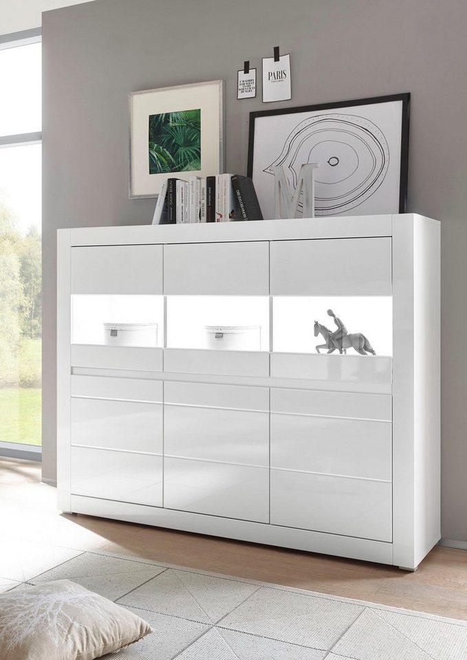INOSIGN Highboard Carat, Breite 164 cm, Blende in weiß und betonfarben im Lieferumfang von INOSIGN