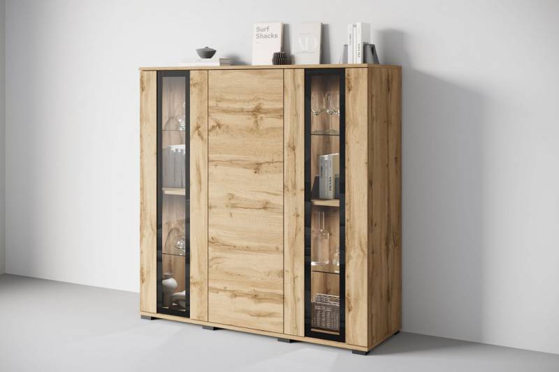 INOSIGN Highboard Caro, modernes Design mit Glaseinsätzen, Breite 120 cm (1 St), grifflose Fronten mit Push-to-Open, höhenverstellbare Einlegeböden von INOSIGN