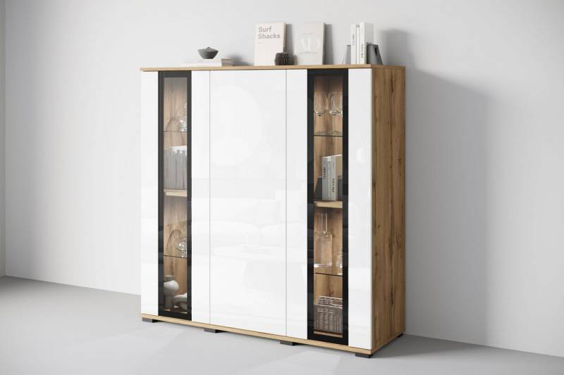 INOSIGN Highboard Caro, modernes Design mit Glaseinsätzen, Breite 120 cm (1 St), grifflose Fronten mit Push-to-Open, höhenverstellbare Einlegeböden von INOSIGN