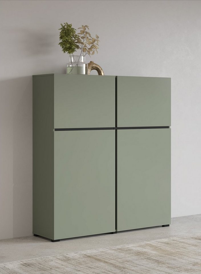 INOSIGN Highboard Cross, moderne grifflose Hochkommode mit 4 Türen,Türkommode, Hochschrank, Höhe 139 cm mit viel Stauraum, Einlegeböden verstellbar von INOSIGN