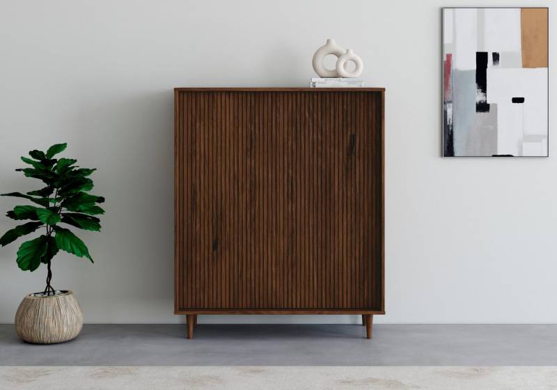 INOSIGN Highboard Malmedy Front mit gefrästen Rillen, Kommode Midischrank aus massivem Kiefernholz, Push-to-open, B 100 cm von INOSIGN