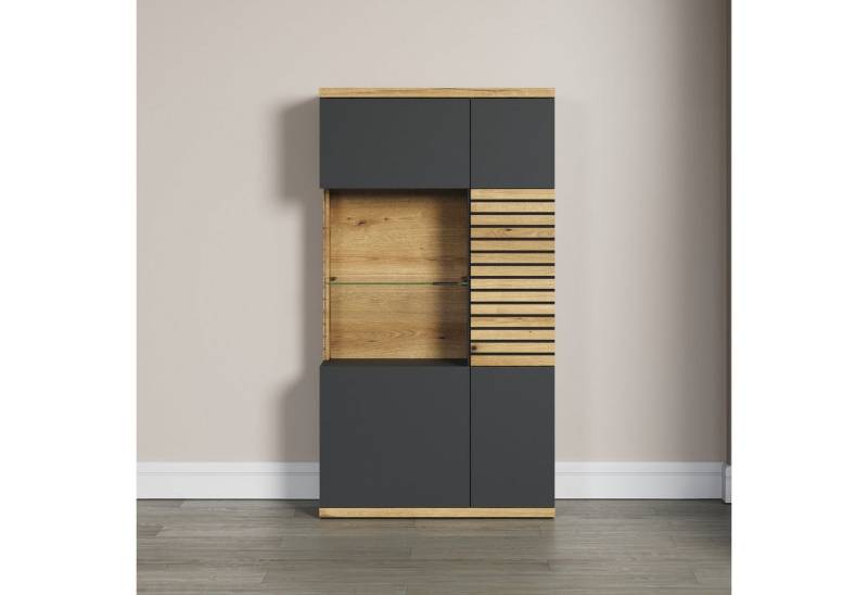 INOSIGN Highboard Galway, Vitrine in angesagter Rillenoptik mit viel Stauraum - Soft-Close von INOSIGN