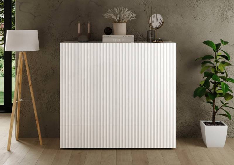 INOSIGN Highboard Rio, Höhe 111 cm, Breite 120 cm, Stauraumschrank, Kommode, 2 Türen, geriffelte MDF-Fronten, modern u. elegant, viel Stauraum von INOSIGN