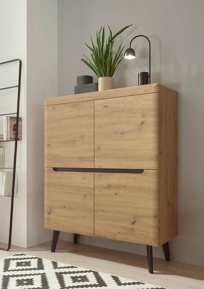INOSIGN Highboard Torge, Kommode, Schrank, Sideboard, Anrichte, Mehrzweckschrank (1 St), abgeschrägte Füße, drei Farben, Scandi Design, 107 cm breit von INOSIGN