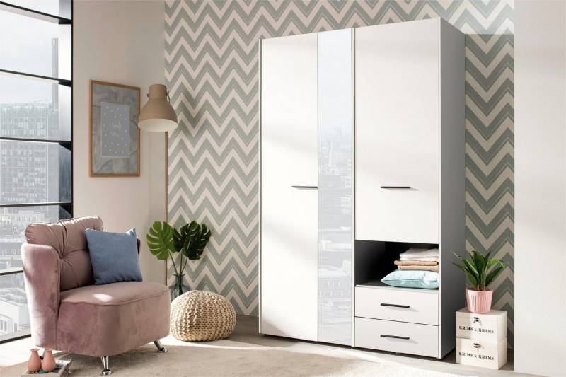 INOSIGN Kleiderschrank Leon, FSC® -zertifiziertem Holzwerkstoff mit Spiegel, Innenausstattung und 2 Schubladen, 127,5x55x205,5cm von INOSIGN