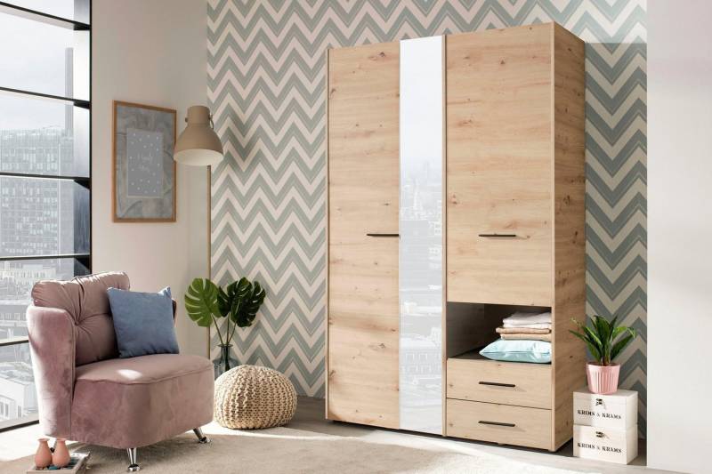 INOSIGN Kleiderschrank Leon, FSC® -zertifiziertem Holzwerkstoff mit Spiegel, Innenausstattung und 2 Schubladen, 127,5x55x205,5cm von INOSIGN