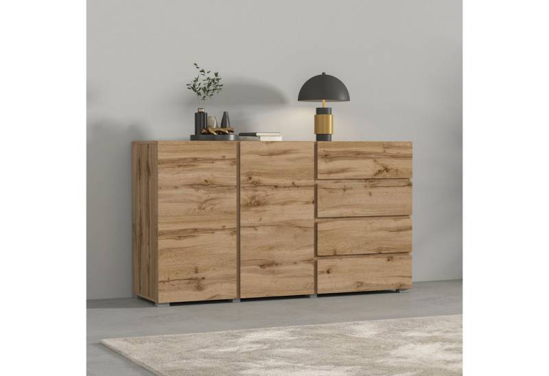 INOSIGN Sideboard Metric,Breite 138 cm, grifflose Kommode 2 Türen/4 Schubkästen, Schubladenschrank mit viel Stauraum, Einlegeböden verstellbar von INOSIGN