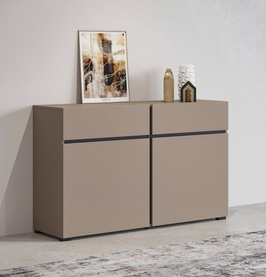 INOSIGN Sideboard Cross,Breite 119,5 cm, moderne grifflose Kommode,2 Türen/2 Schubkästen, Schubladenschrank,Anrichte mit viel Stauraum, Einlegeböden verstellbar von INOSIGN