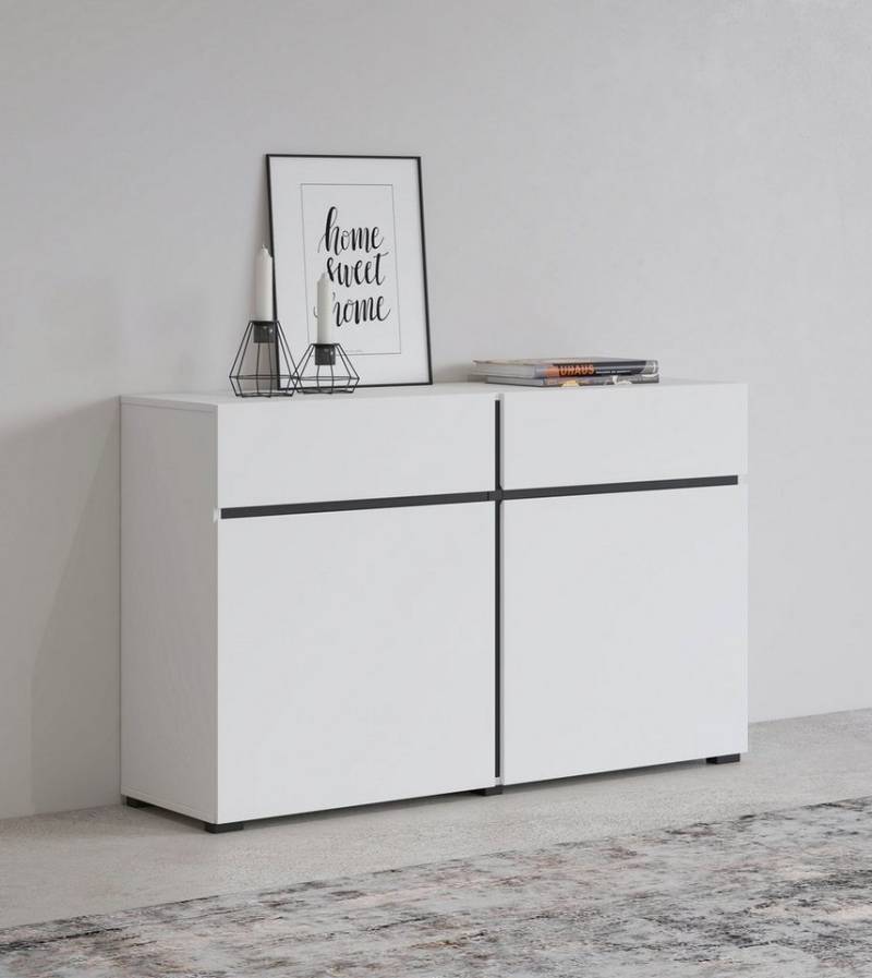 INOSIGN Sideboard Cross,Breite 119,5 cm, moderne grifflose Kommode,2 Türen/2 Schubkästen, Schubladenschrank,Anrichte mit viel Stauraum, Einlegeböden verstellbar von INOSIGN