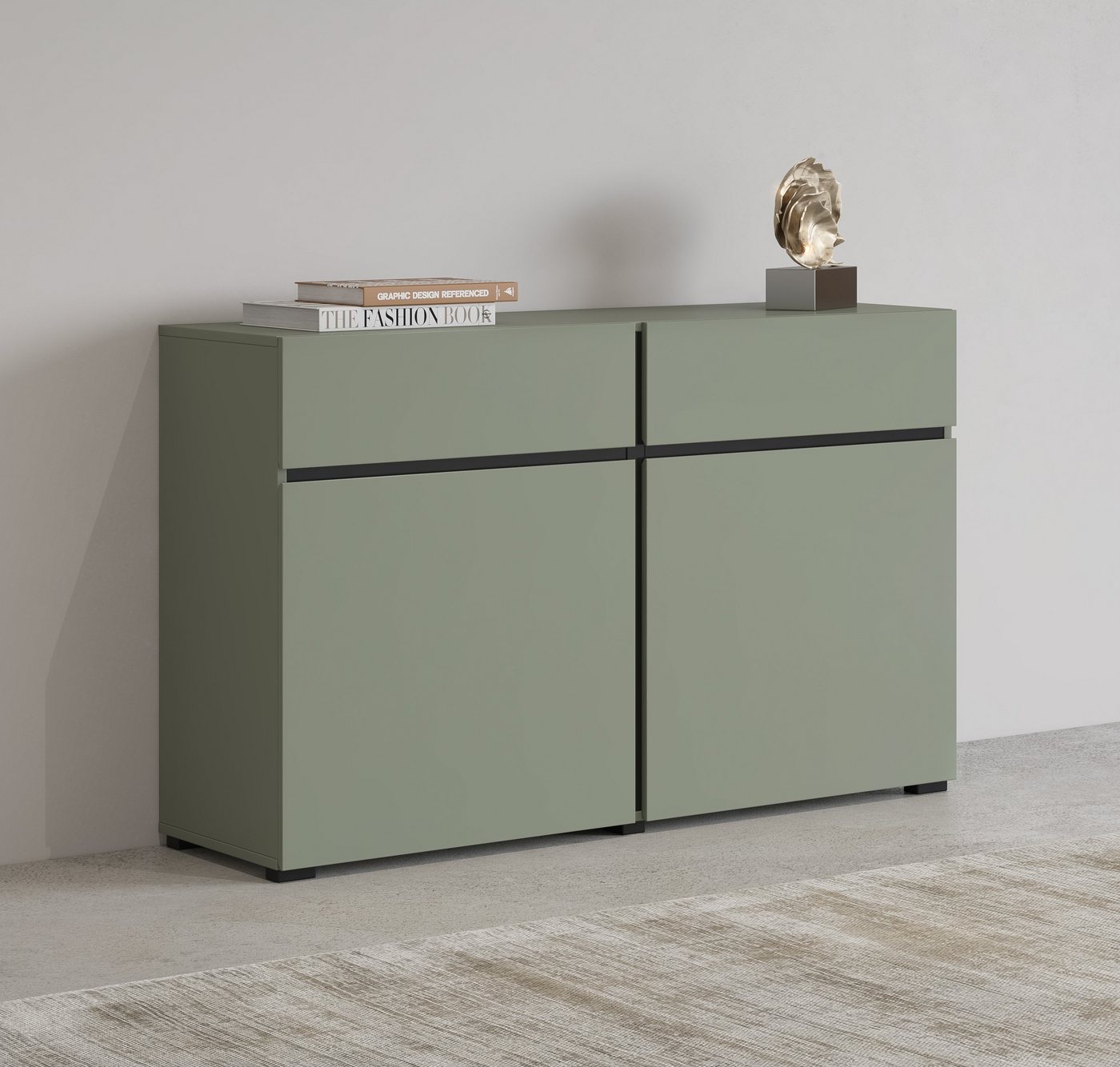 INOSIGN Sideboard Cross,Breite 119,5 cm, moderne grifflose Kommode,2 Türen/2 Schubkästen, Schubladenschrank,Anrichte mit viel Stauraum, Einlegeböden verstellbar von INOSIGN