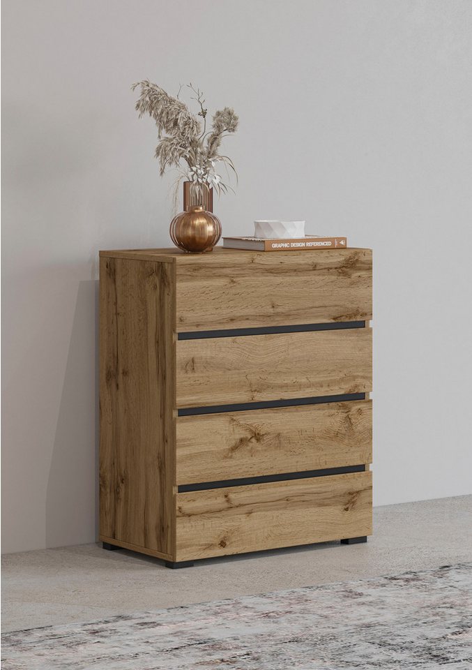 INOSIGN Kommode Cross,Breite 60 cm, moderne grifflose Sideboard,4 Schubkästen, Schubladenschrank mit viel Stauraum, Flur Highboard von INOSIGN