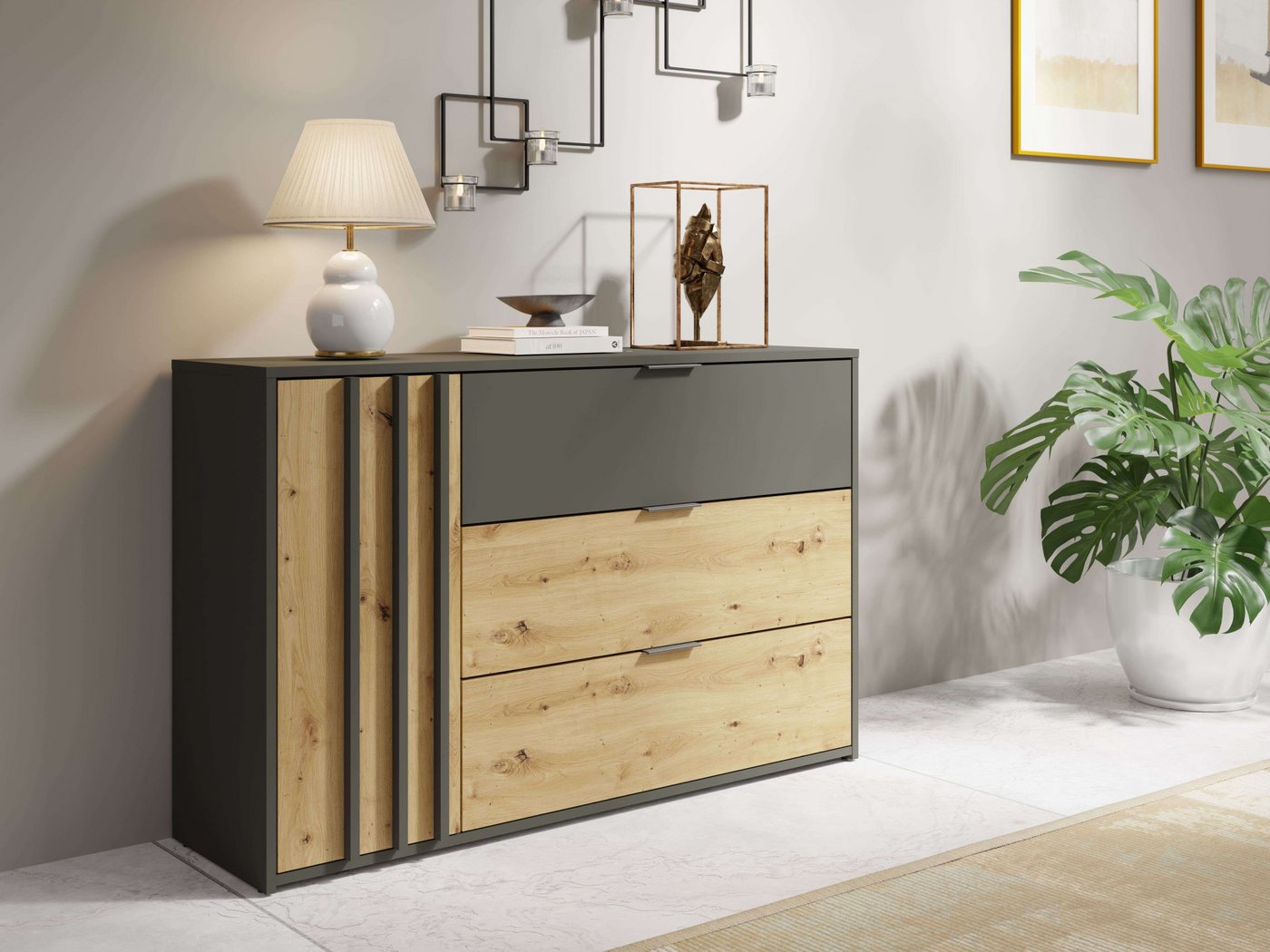 Home affaire Kommode Kommode Loreto mit 3 Schubladen und eine Tür, B/T/H 125/36/80 cm, Kommode mit Schubladen und Drehtür sowie MDF-Lamellen Home affaire Kommode Kommode Loreto mit 3 Schubladen und eine Tür, B/T/H 125/36/80 cm, Kommode mit Schubladen und Drehtür sowie MDF-Lamellen von Home affaire