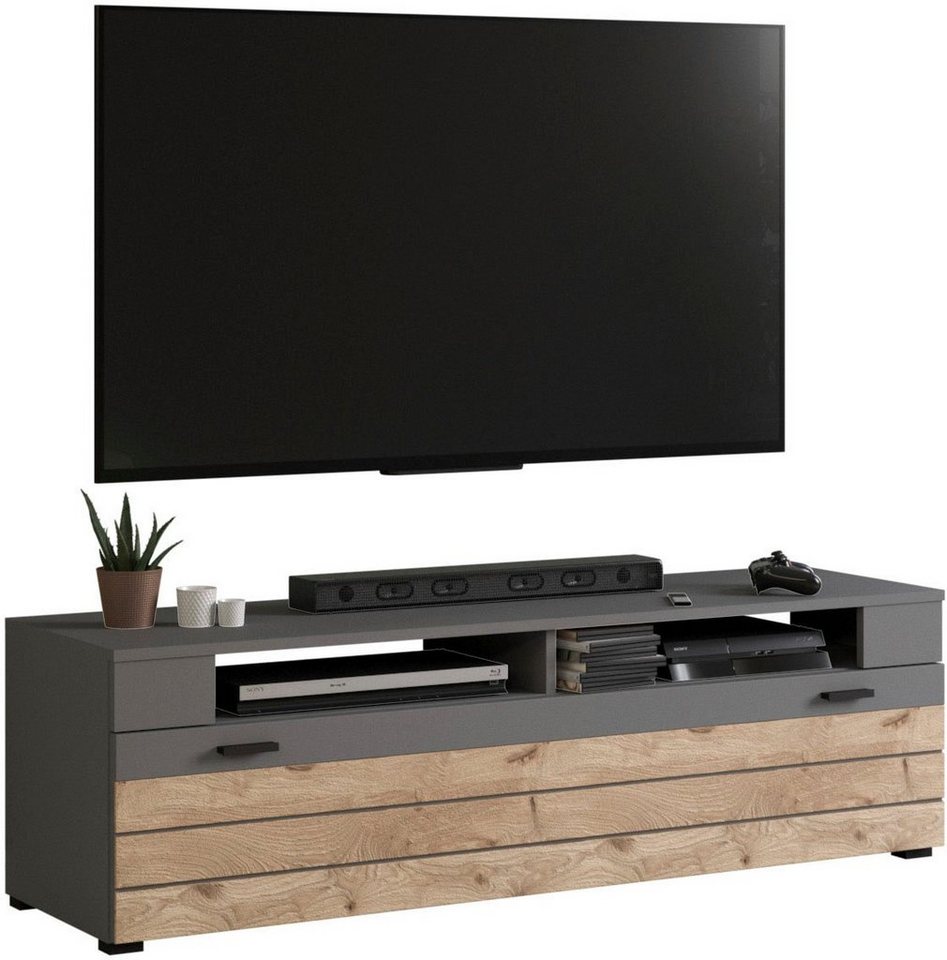 INOSIGN Lowboard Aalborg, Breite 140 cm, 1 Klappe, 2 offene Fächer, Metallgriffe, TV-Möbel, TV-Schrank, TV-Lowboard, Mediaboard, Wohnmöbel von INOSIGN