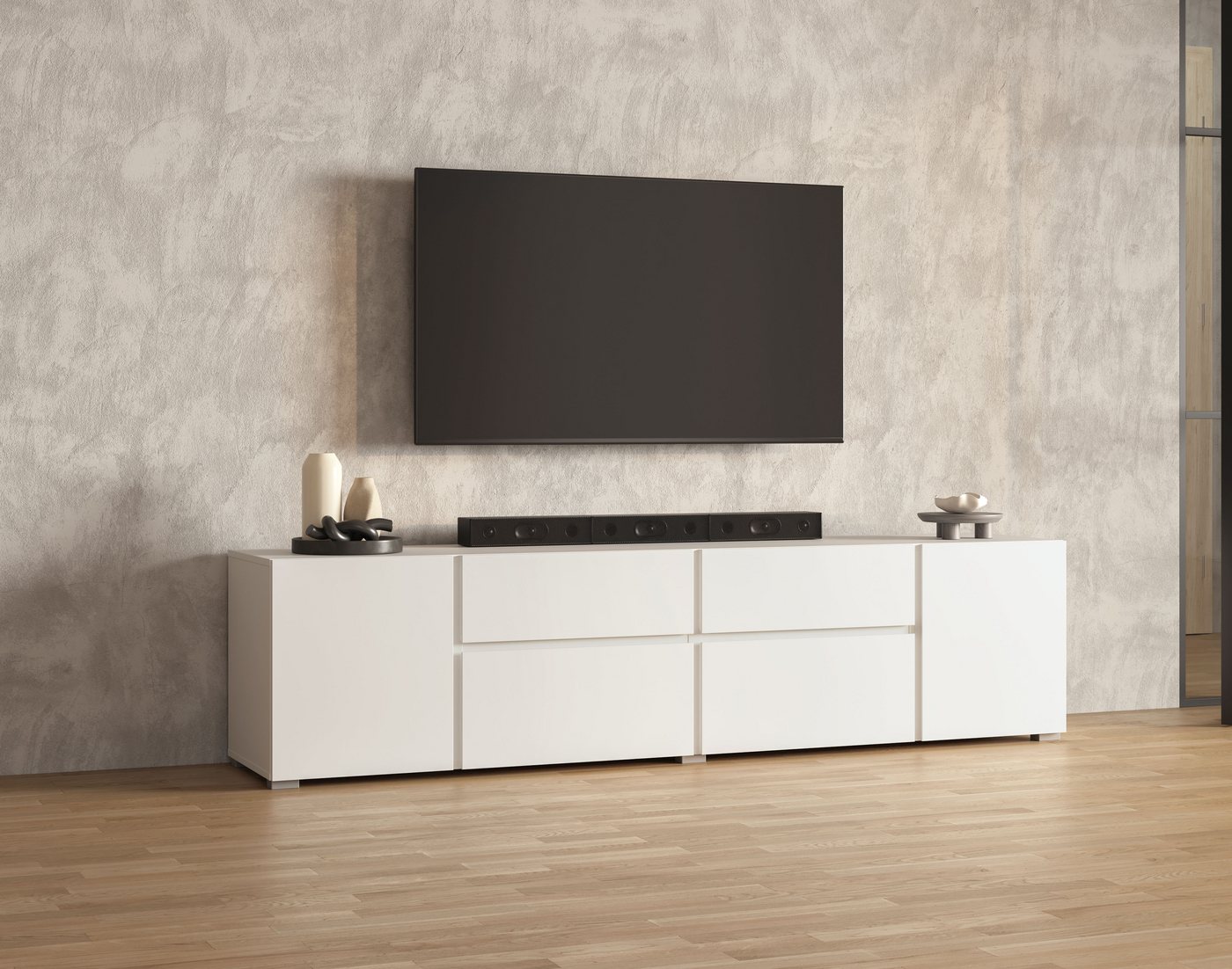 INOSIGN Lowboard Asymetric, Breite 195 cm, grifflos, 2Klappen/2Schubkästen/2Tür, TV-Schrank mit viel Stauraum, TV-Board von INOSIGN