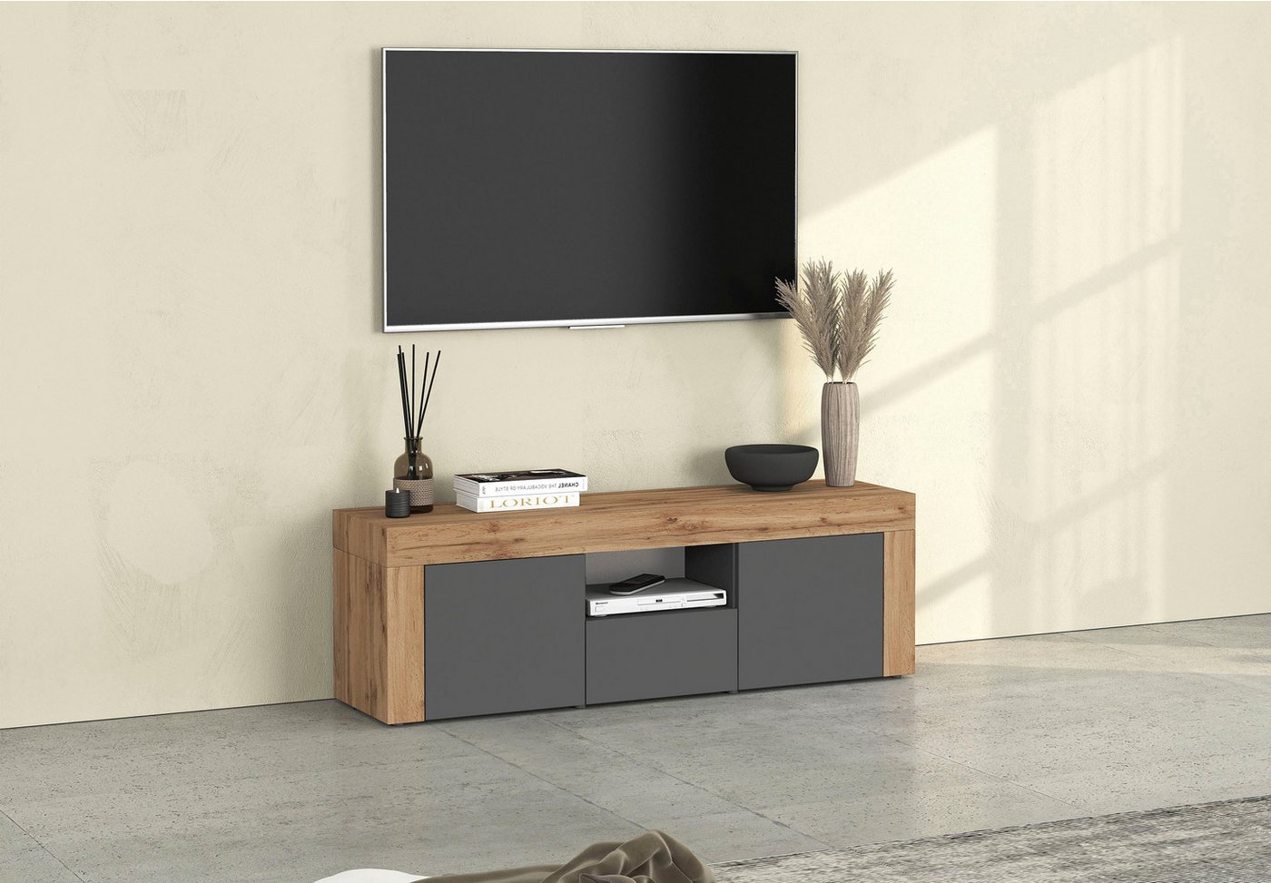 INOSIGN Lowboard CHRONOS Breite 155 cm mit 2 Türen, 1 Schublade,1 offenes Fach (1 St), TV-Board, Sideboard niedrig, Grifflos mit Push to Open 'Made in Italy' von INOSIGN