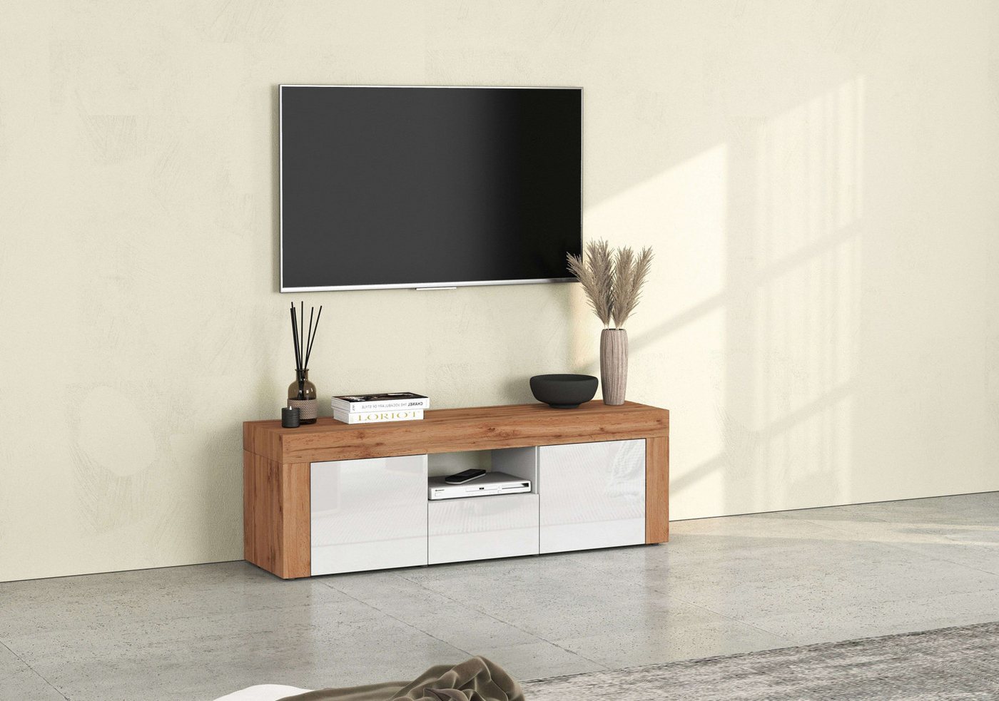 INOSIGN Lowboard CHRONOS Breite 155 cm mit 2 Türen, 1 Schublade,1 offenes Fach (1 St), TV-Board, Sideboard niedrig, Grifflos mit Push to Open 'Made in Italy' von INOSIGN