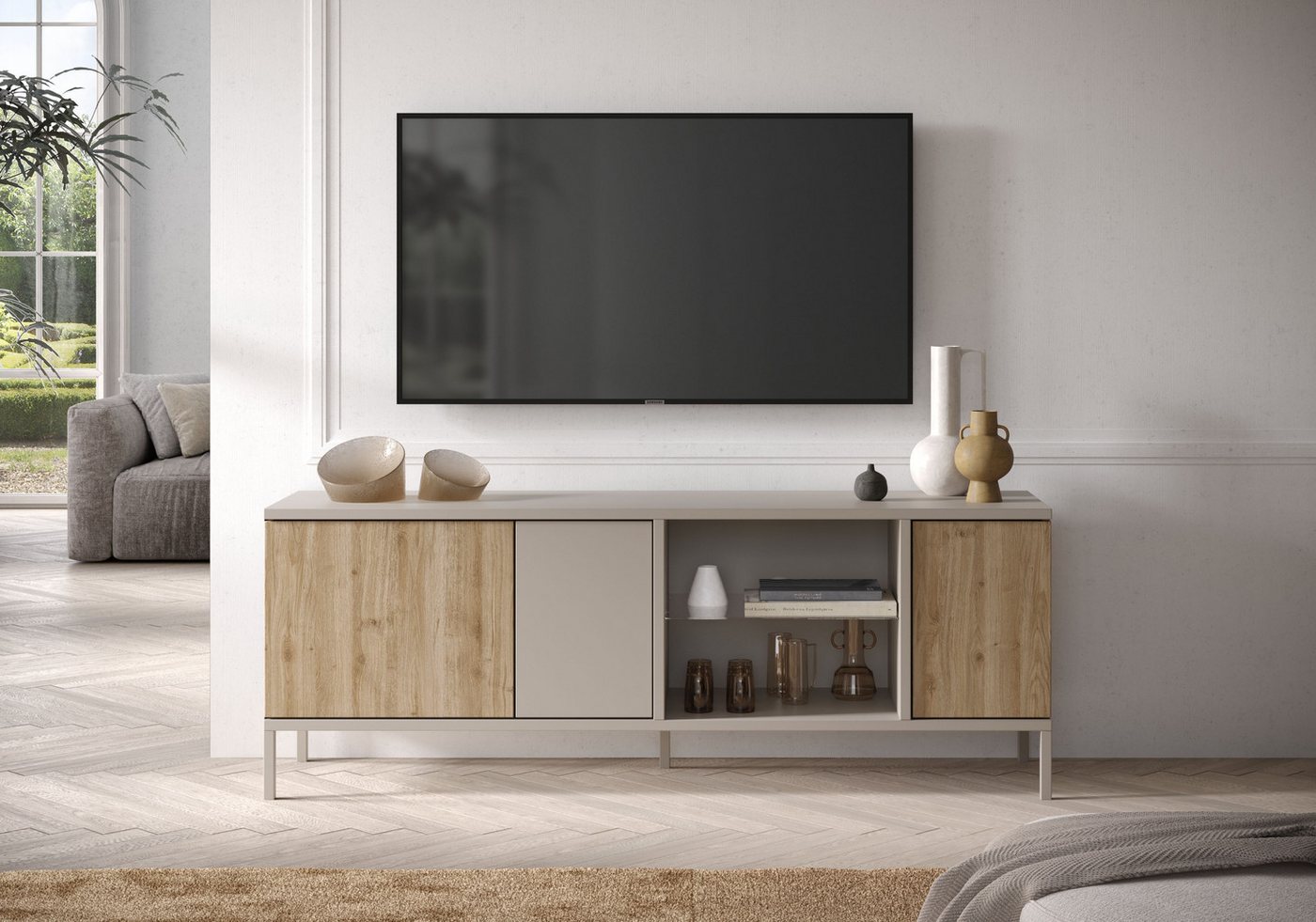 INOSIGN Lowboard Gent Breite 160 cm, TV-Board mit 3 Türen u. 2 offenen Fächern, TV-Möbel, TV-Kommode, TV-Schrank, Push-to-open Funktion von INOSIGN