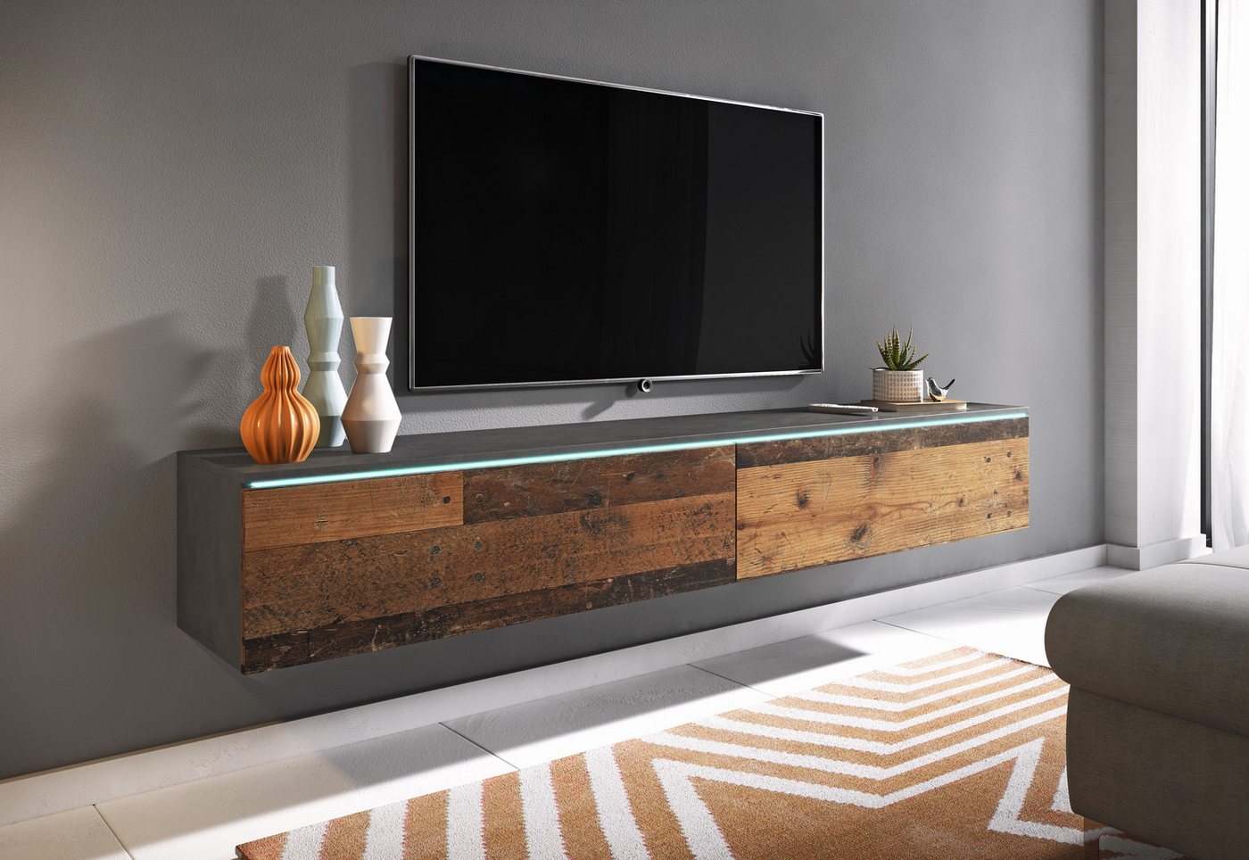 INOSIGN Lowboard LOWBOARD VERA, wahlweise mit oder ohne Beleuchtung, Modernes griffloses TV-Board, 180 cm TV-Schrank, stehend und hängend von INOSIGN