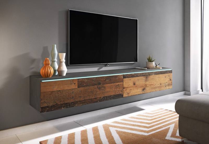 INOSIGN Lowboard LOWBOARD VERA, wahlweise mit oder ohne Beleuchtung, Modernes griffloses TV-Board, 180 cm TV-Schrank, stehend und hängend von INOSIGN