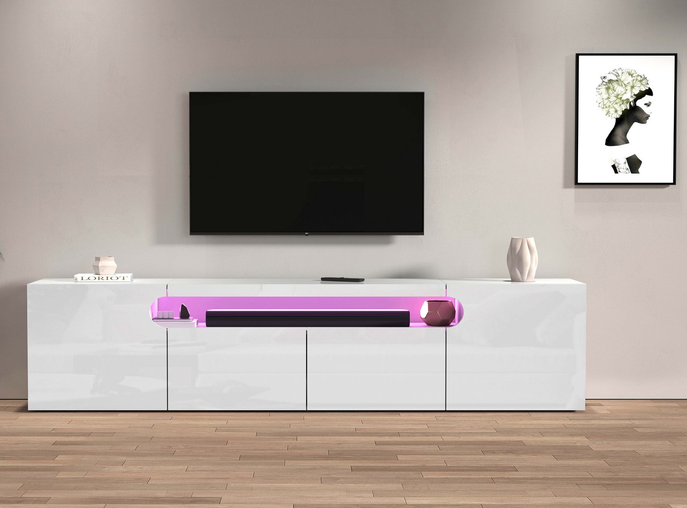 INOSIGN Lowboard REAL TV-Möbel, 240 cm breit, 40/60 cm hoch, Hochglanz oder matt, Mit 4 Türen, davon 2 abgerundet, die ein ovales offenes Fach bilden INOSIGN Lowboard REAL TV-Möbel, 240 cm breit, 40/60 cm hoch, Hochglanz oder matt, Mit 4 Türen, davon 2 abgerundet, die ein ovales offenes Fach bilden von INOSIGN