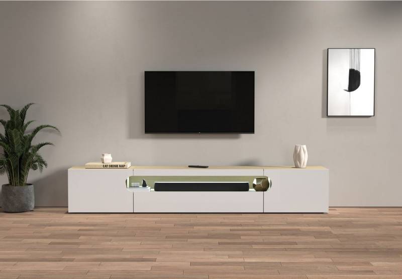INOSIGN Lowboard REAL TV-Möbel, 240 cm breit, 40/60 cm hoch, Hochglanz oder matt, mit 2 abgerundeten Türen, 1 Klappe, die ein ovales offenes Fach bilden INOSIGN Lowboard REAL TV-Möbel, 240 cm breit, 40/60 cm hoch, Hochglanz oder matt, mit 2 abgerundeten Türen, 1 Klappe, die ein ovales offenes Fach bilden von INOSIGN