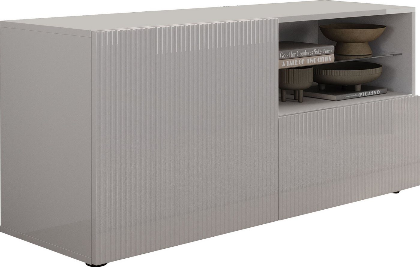 INOSIGN Lowboard Rio Breite 120 cm, TV-Board 1 Tür u. 1 Schubkasten, TV-Schrank, geriffelte Front, modern u. elegant, für kleine Räume von INOSIGN