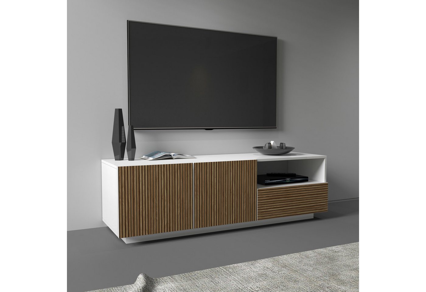 INOSIGN Lowboard Vega,Lowboard,TV Board,TV Schrank,150 cm, mit 2 Türen und 1 Schublade,Fronten mit Rillen-Optik INOSIGN Lowboard Vega,Lowboard,TV Board,TV Schrank,150 cm, mit 2 Türen und 1 Schublade,Fronten mit Rillen-Optik von INOSIGN