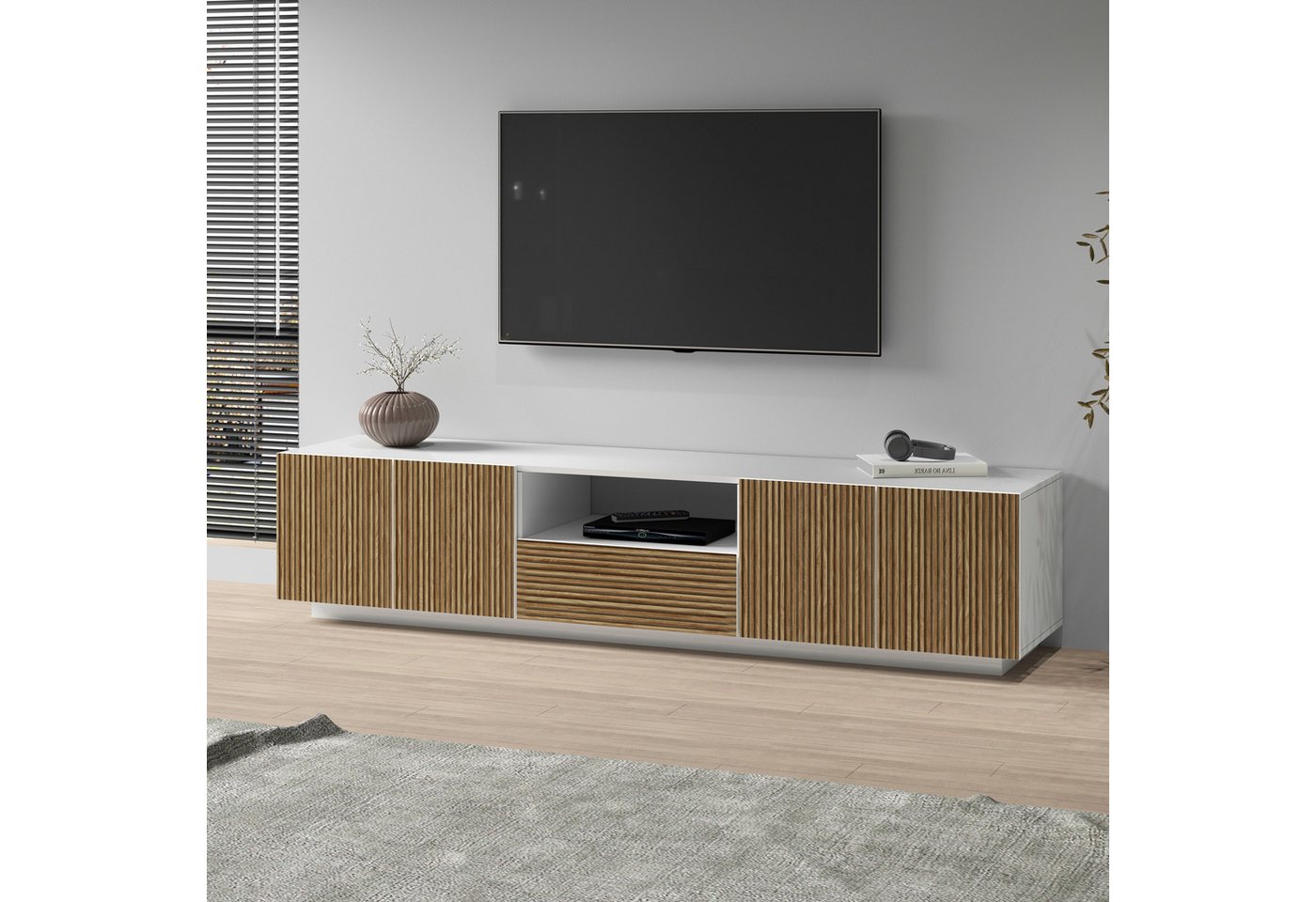 INOSIGN Lowboard Vega,Lowboard,TV Board,TV Schrank,220 cm, mit 4 Türen und 1 Schublade,Fronten mit Rillen-Optik INOSIGN Lowboard Vega,Lowboard,TV Board,TV Schrank,220 cm, mit 4 Türen und 1 Schublade,Fronten mit Rillen-Optik von INOSIGN