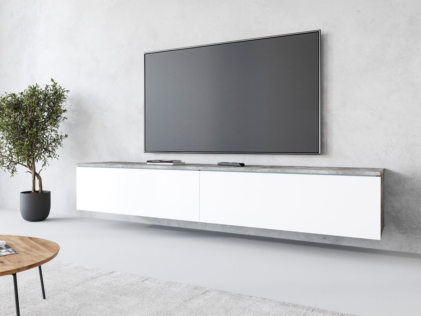 INOSIGN Lowboard LOWBOARD VERA, wahlweise mit oder ohne Beleuchtung, Modernes griffloses TV-Board, 180 cm TV-Schrank, stehend und hängend von INOSIGN