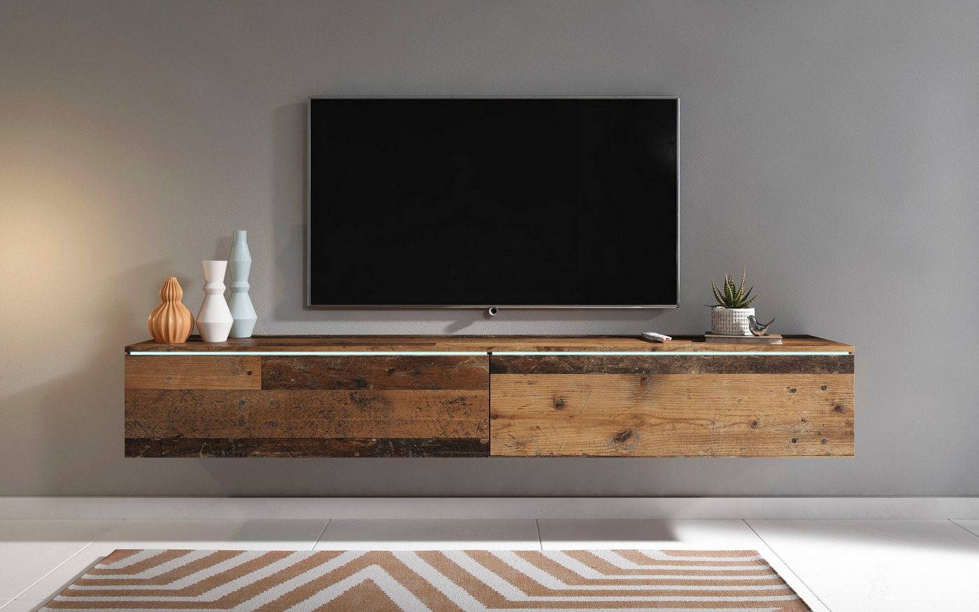 INOSIGN Lowboard LOWBOARD VERA, wahlweise mit oder ohne Beleuchtung, Modernes griffloses TV-Board, 180 cm TV-Schrank, stehend und hängend von INOSIGN