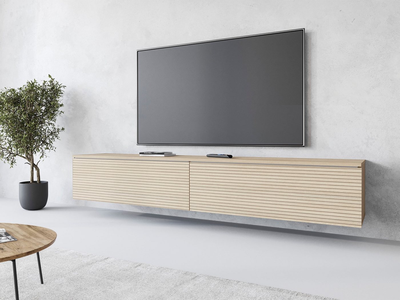 INOSIGN Lowboard LOWBOARD VERA, wahlweise mit oder ohne Beleuchtung, Modernes griffloses TV-Board, 180 cm TV-Schrank, stehend und hängend von INOSIGN