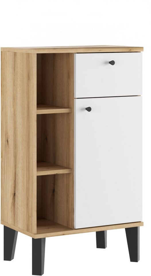 INOSIGN Midischrank Oslo, Badschrank mit Knopfgriff, Schrank im skandinavischen Design in der Türfarbe Weiß oder Grau verfügbar, ausreichend Stauraum von INOSIGN