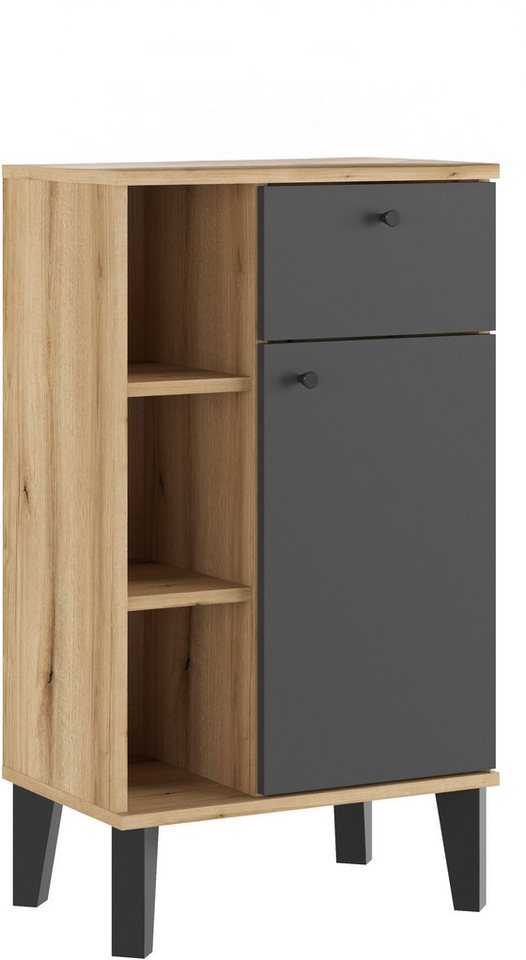 INOSIGN Midischrank Oslo, Badschrank mit Knopfgriff, Schrank im skandinavischen Design in der Türfarbe Weiß oder Grau verfügbar, ausreichend Stauraum von INOSIGN