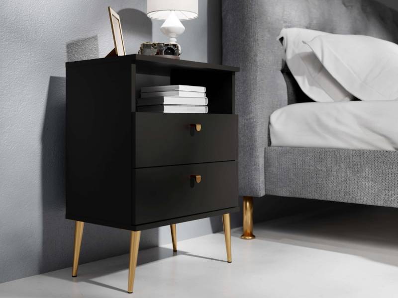 Home affaire Nachttisch Elyria, Metallgriffe, FSC-zertifizierter Holzwerkstoff (Nachtkommode B/T/H 50/34/69cm), mit 2 Schubladen, 1 offenes Fach, viele Farben mit goldfb. Details von Home affaire