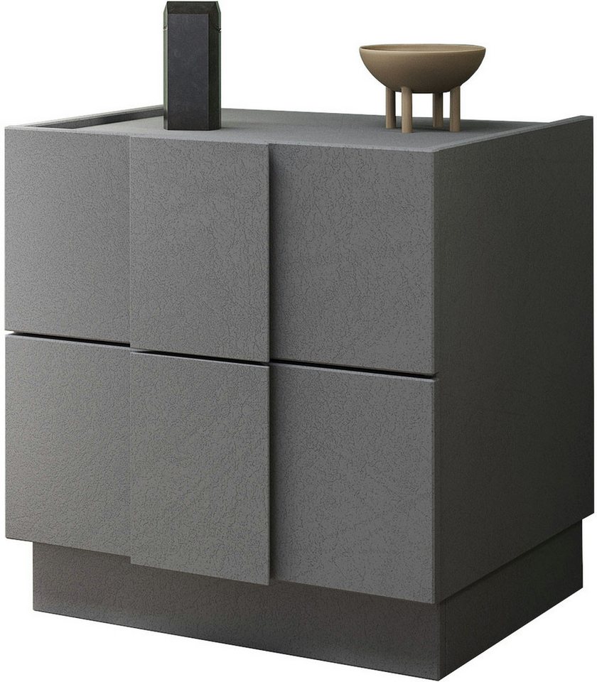 INOSIGN Nachtschrank Jupiter, Nachtkommode (1-St), Nachttisch, Nachtkonsole, 2 Schubladen (1-St) B/T/H 50/42/52 cm, moderne Griffblende, trendiges Steingrau, kompakt von INOSIGN