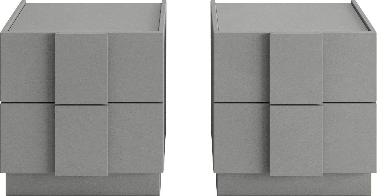 INOSIGN Nachtschrank Jupiter, Nachtkommode (2-St), Nachttisch, Nachtkonsole, 2 Schubladen (Spar-Set, 2-St) B/T/H 50/42/52 cm, moderne Griffblende, trendiges Steingrau, kompakt von INOSIGN