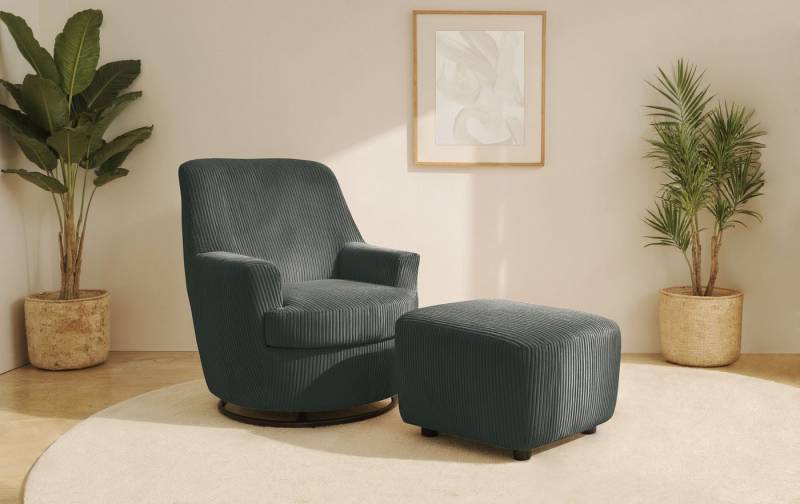 INOSIGN Drehsessel HETTY, Drehsessel mit Wippfunktion und Hocker, Lesesessel, Armsessel (Set, 2-St), mit Dreh/Wippfunktion, mit Federkern, in Cord und Microfaser von INOSIGN