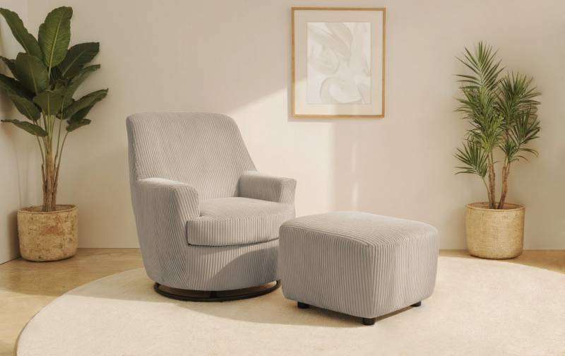 INOSIGN Drehsessel HETTY, Drehsessel mit Wippfunktion und Hocker, Lesesessel, Armsessel (Set, 2-St), mit Dreh/Wippfunktion, mit Federkern, in Cord und Microfaser von INOSIGN