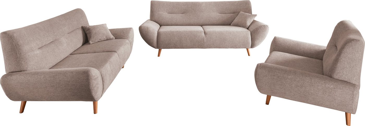INOSIGN Polstergarnitur Drago elegant und zeitlos, komfortabel, moderne Formensprache, (Set, 3-tlg., 3-Sitzer, 2-Sitzer und Sessel), als Sessel/Polsterecke erhältlich, versch. Stoffe, inkl. 2 Zierkissen von INOSIGN