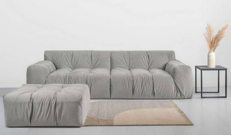 INOSIGN Polsterhocker Calmara, weicher Lounge-Sitzkomfort, bodentief, Samt oder Chenille, mit Knopfsteppung von INOSIGN