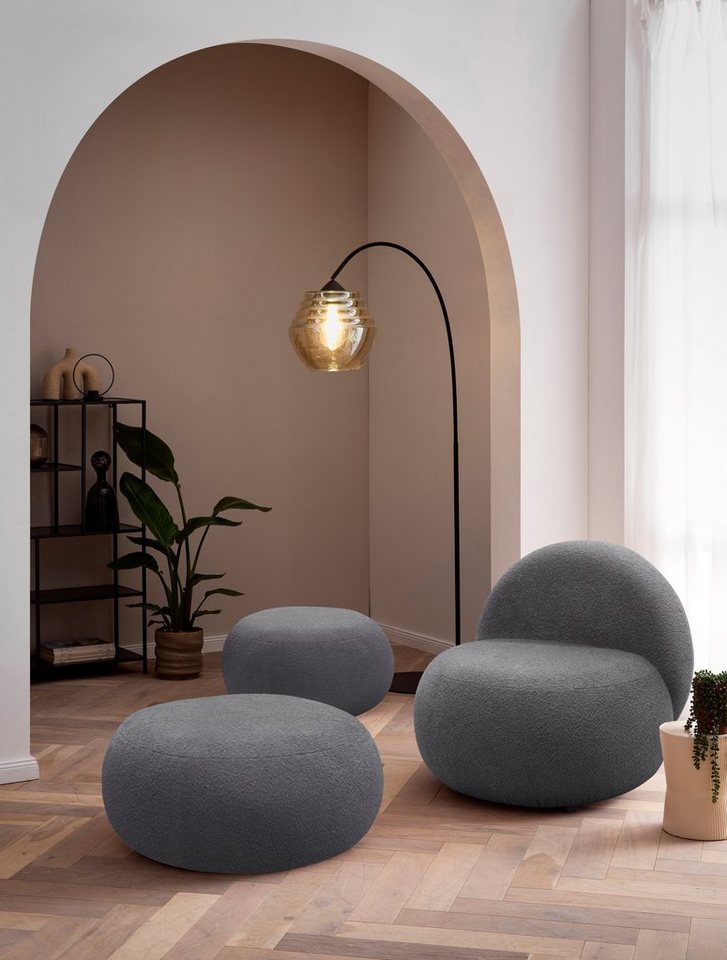 INOSIGN Polsterhocker Mithras I Lieferzeit nur 2 Wochen, passend zum Sessel Mithras II, Bouclé oder Fellimitat, Durchmesser 65 oder 85 cm von INOSIGN
