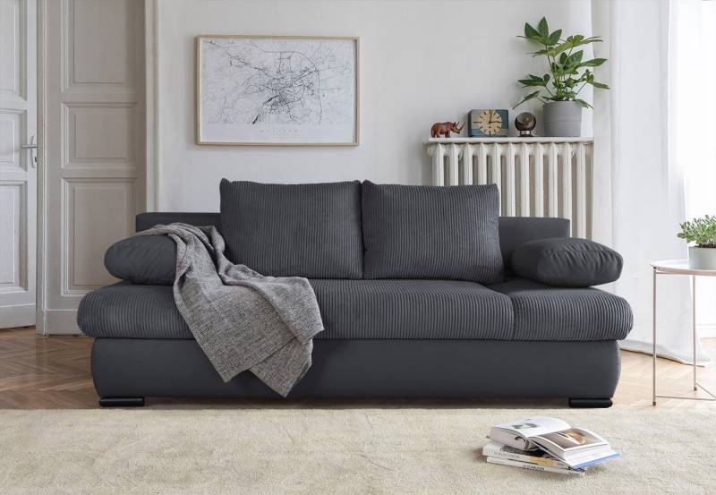 COLLECTION AB Schlafsofa Chicago mit Bettfunktion, Schlafcouch, inklusive Bettkasten, Cord-Samt Bezug, anthrazit von COLLECTION AB