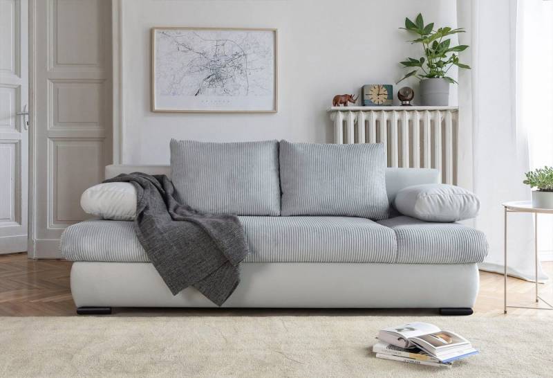 COLLECTION AB Schlafsofa Chicago mit Bettfunktion, Schlafcouch, inklusive Bettkasten, Cord-Samt Bezug, hellgrau von COLLECTION AB
