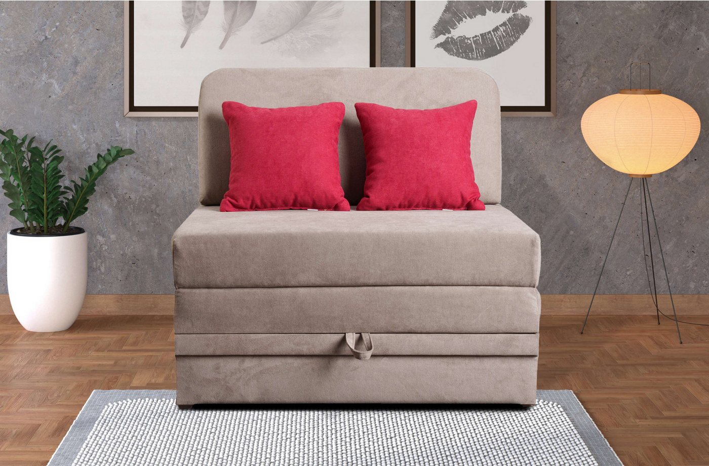 INOSIGN Schlafsofa Fantastico Plus Schlafsofa 92cm (Liegefläche 92/190cm), mit Bettkasten, Inklusive 1 Rücken- und 2 Zierkissen von INOSIGN