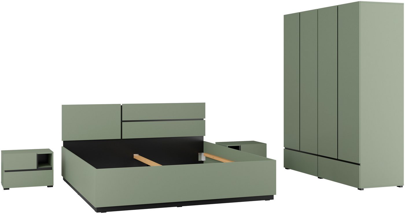 INOSIGN Schlafzimmer-Set Cross, moderne, grifflose Optik, FSC-zertifiziert, (4-tlg., Bett 180x200cm, 2 Nachtkommoden, Schrank 2-oder 4-türig), Komplettschlafzimmer-Set von INOSIGN