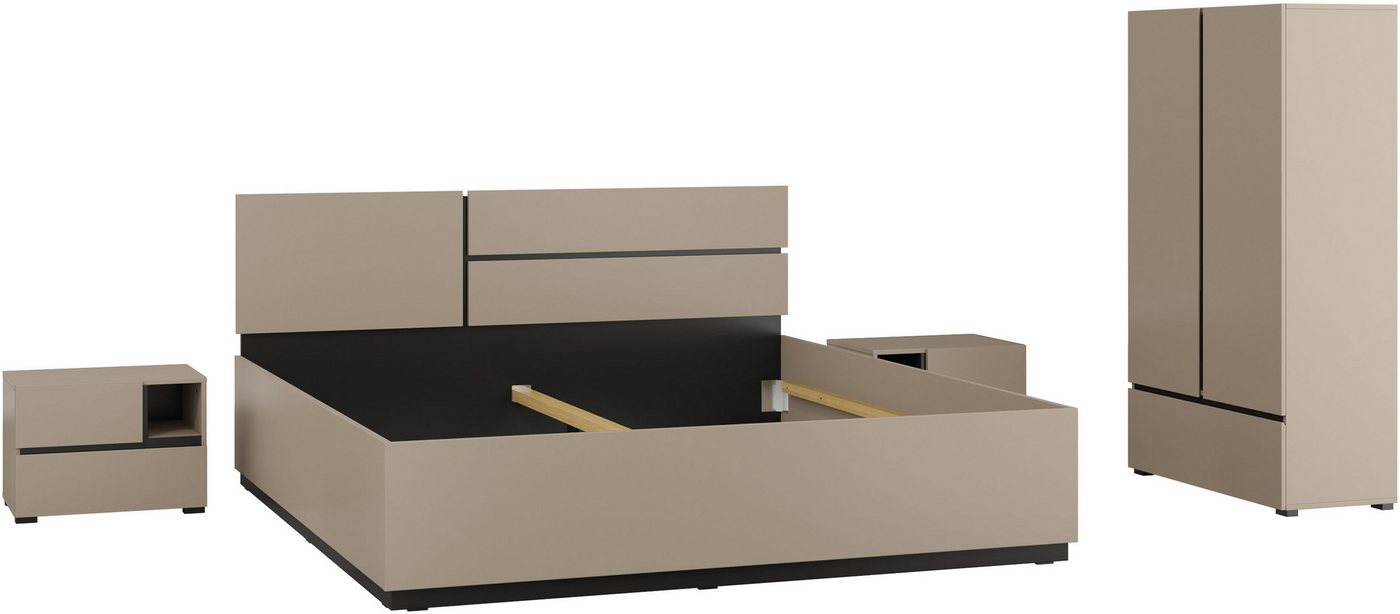 INOSIGN Schlafzimmer-Set Cross, moderne, grifflose Optik, FSC-zertifiziert, (4-tlg., Bett 180x200cm, 2 Nachtkommoden, Schrank 2-oder 4-türig), Komplettschlafzimmer-Set von INOSIGN