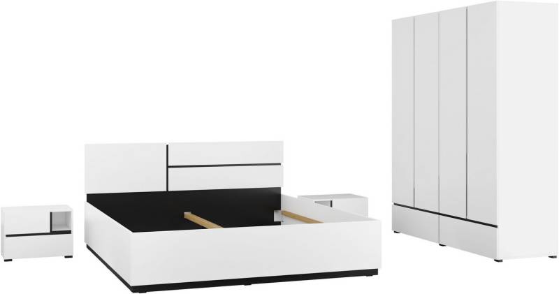 INOSIGN Schlafzimmer-Set Cross, moderne, grifflose Optik, FSC-zertifiziert, (4-tlg., Bett 180x200cm, 2 Nachtkommoden, Schrank 2-oder 4-türig), Komplettschlafzimmer-Set von INOSIGN