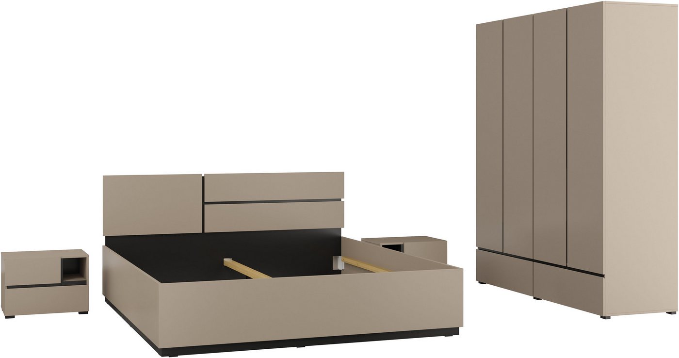 INOSIGN Schlafzimmer-Set Cross, moderne, grifflose Optik, FSC-zertifiziert, (4-tlg., Bett 180x200cm, 2 Nachtkommoden, Schrank 2-oder 4-türig), Komplettschlafzimmer-Set von INOSIGN